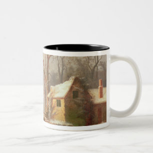 Caneca De Café Em Dois Tons Cena da neve com moinho e casas de campo