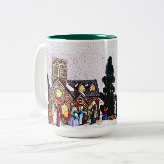 Caneca De Café Em Dois Tons Cena da Vila Natal (Frente Esquerda)