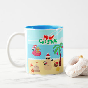 Caneca De Café Em Dois Tons Cena de Natal de Praia