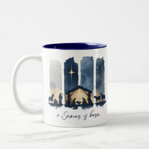 Caneca De Café Em Dois Tons Cena de Natal em Aquarela Festa Religiosa