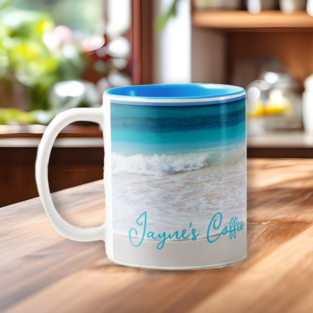 Caneca De Café Em Dois Tons Cena de praia tropical Coffee Personalizado (Criador carregado)