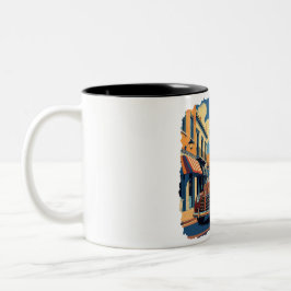 Caneca De Café Em Dois Tons Cena de Rua da Cidade Retro