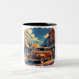 Caneca De Café Em Dois Tons Cena de Rua da Cidade Retro