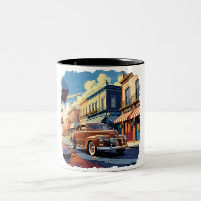 Caneca De Café Em Dois Tons Cena de Rua da Cidade Retro (Centro)