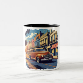 Caneca De Café Em Dois Tons Cena de Rua da Cidade Retro