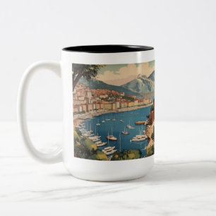 Caneca De Café Em Dois Tons Cena de viagem do Porto de Mônaco Vintage 