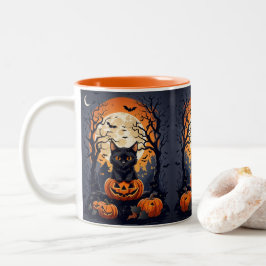 Caneca De Café Em Dois Tons cena do halloween com gatos pretos