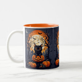 Caneca De Café Em Dois Tons cena do halloween com gatos pretos