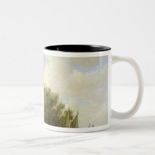 Caneca De Café Em Dois Tons Cena do rio com uma opinião Overschie, 1651