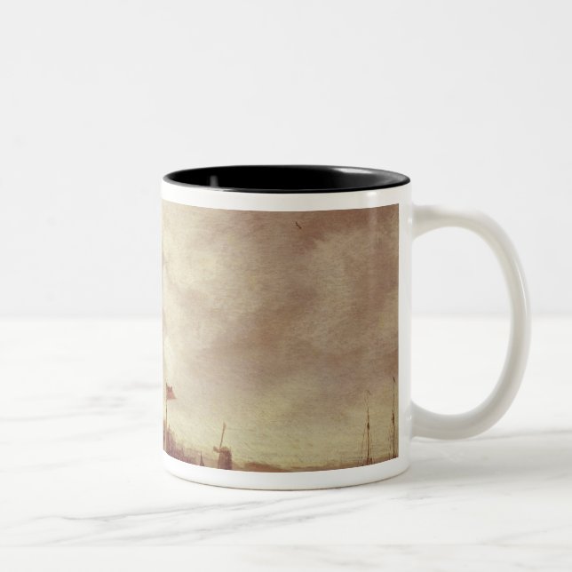 Caneca De Café Em Dois Tons Cena do rio e da cidade (Direita)