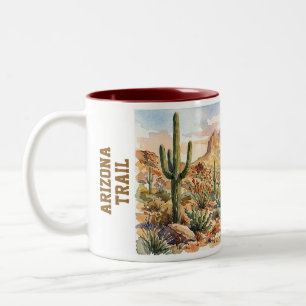 Caneca De Café Em Dois Tons Cena em aquarela da trilha do Arizona