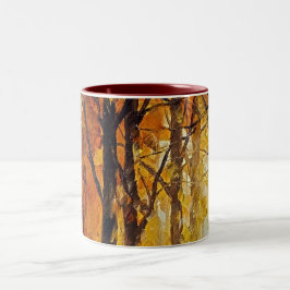 Caneca De Café Em Dois Tons cena florestal em tons de queda de ouro