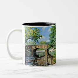 Caneca De Café Em Dois Tons Cena Panorâmica da Pesca no Rio de Trutas do Misso