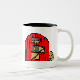 Caneca De Café Em Dois Tons Cena Vermelha Fazenda Equina