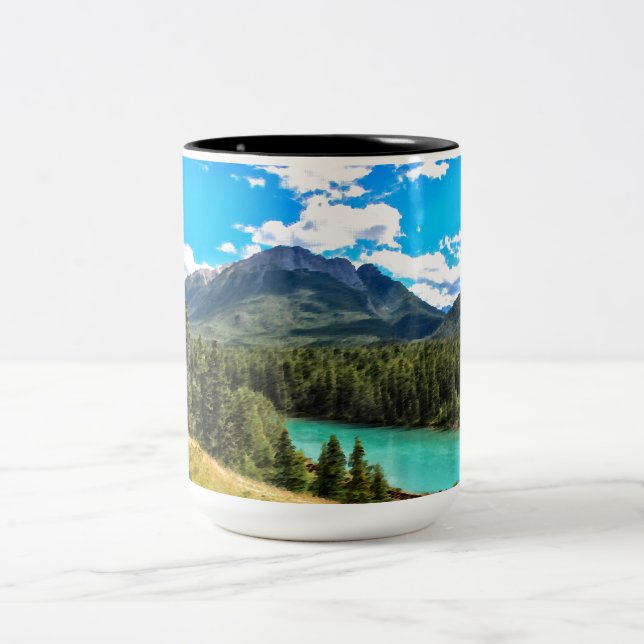 Caneca De Café Em Dois Tons Cenário de Lago de Montanha (Centro)