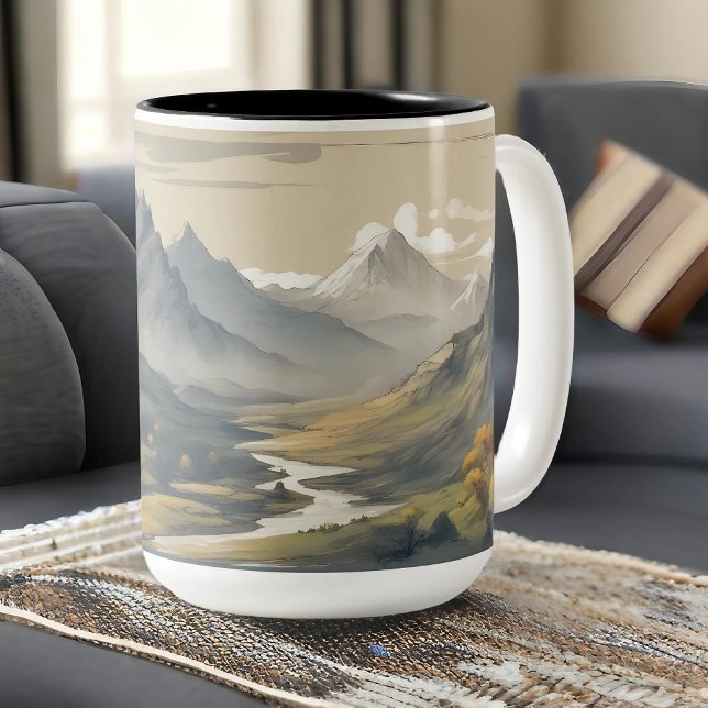 Caneca De Café Em Dois Tons Cenário montanhoso panorâmico (Criador carregado)