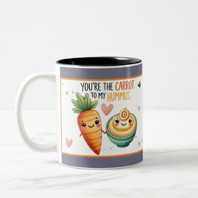 Caneca De Café Em Dois Tons Cenoura Kawaii e Hummus (Esquerda)