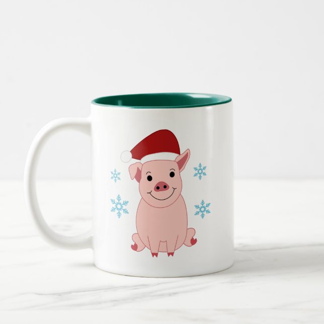 Caneca De Café Em Dois Tons Cerdito navideño sonriente (Esquerda)