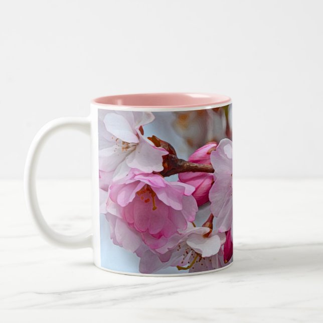 Caneca De Café Em Dois Tons Cereja rosa floresce (Esquerda)