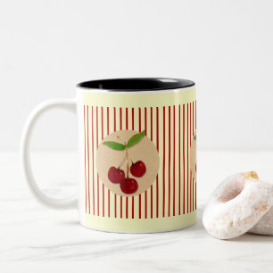 Caneca De Café Em Dois Tons Cerejas e Stripes Mug