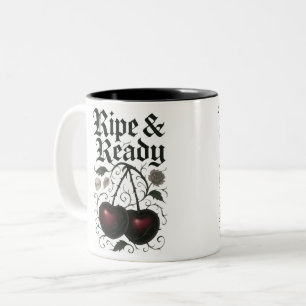 Caneca De Café Em Dois Tons Cerejas Maduras & Prontas Gráfico Gótico