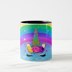 Caneca De Café Em Dois Tons Cerna de Unicórnio Brilhante com Faísca de Arco-ír