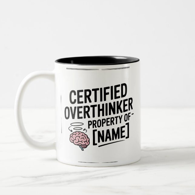 Caneca De Café Em Dois Tons Certified Overthinker Funny Gift Mug (Esquerda)