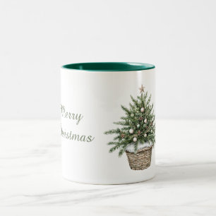Caneca De Café Em Dois Tons Cesta de árvore de Natal estrela dourada