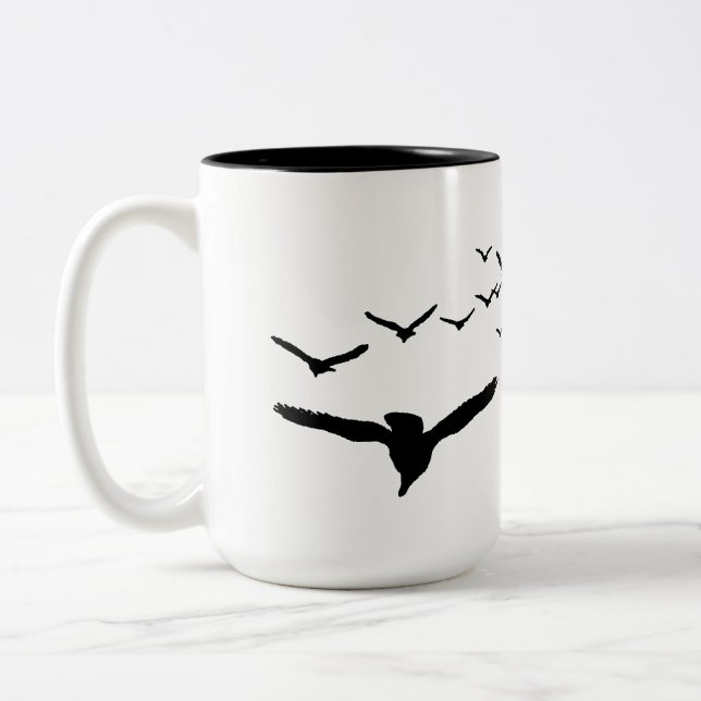 Caneca De Café Em Dois Tons Céu com Aves (Esquerda)