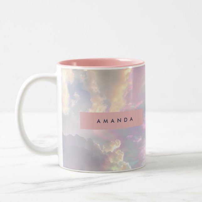 Caneca De Café Em Dois Tons Céu de Nuvem Pastel Iridescente Personalizado (Esquerda)
