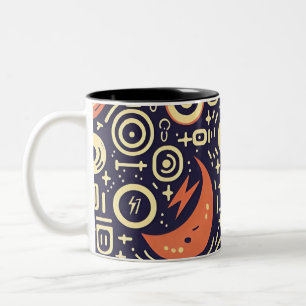 Caneca De Café Em Dois Tons Céu Noturno Whimsical - Design de Padrão Colorido