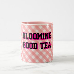 Caneca De Café Em Dois Tons CHÁ BEM FLORESCE fundo Xadrez Rosa