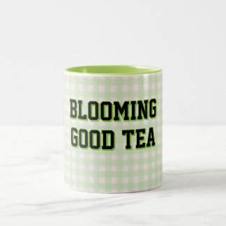 Caneca De Café Em Dois Tons CHÁ BEM FLORESCE fundo Xadrez Verde