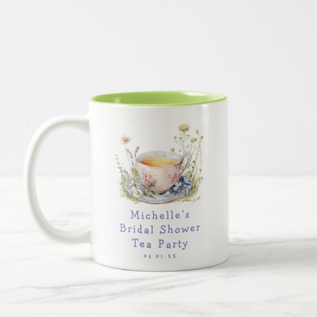 Caneca De Café Em Dois Tons Chá de Bebê de Noiva Primavera em Aquarela (Esquerda)