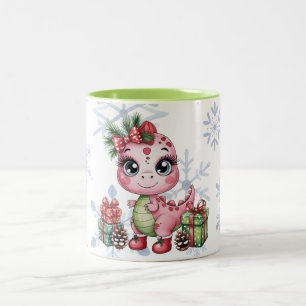 Caneca De Café Em Dois Tons Chá de Bebê Menina Dinossauro Natal Rosa