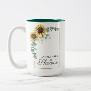 Caneca De Café Em Dois Tons Chá de Noiva Moldura Geométrica Eucalipto Girassol
