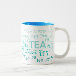 Caneca De Café Em Dois Tons Chá em todas as línguas Mug in Blue