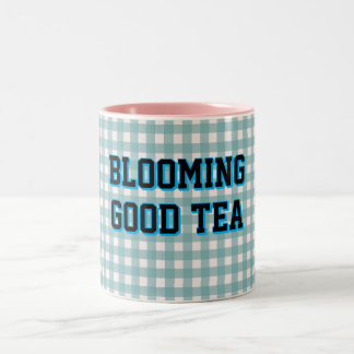 Caneca De Café Em Dois Tons CHÁ MARAVILHOSO Fundo Xadrez Azul