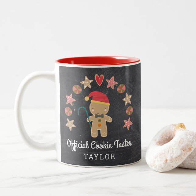 Caneca De Café Em Dois Tons Chalkboard Gingerbird Man Oficial Cookie Taster (Com Donut)
