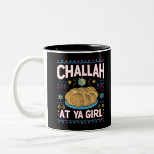 Caneca De Café Em Dois Tons Challah At Ya Girl Comida Divertida de Hanukkah Ch