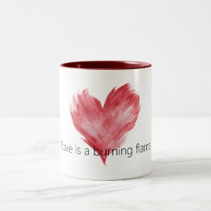 Caneca De Café Em Dois Tons Chama Ardente de Amor Coração Vermelho