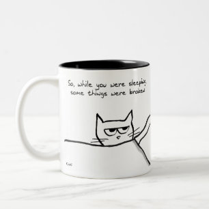 Caneca De Café Em Dois Tons Chamada de Acordar de Gato - Gigft Engraçado para