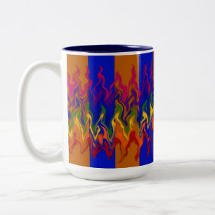 Caneca De Café Em Dois Tons Chamas no Abstrato sobre as Cores das Listras
