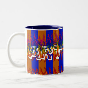 Caneca De Café Em Dois Tons Chamas no Abstrato sobre as Cores das Listras