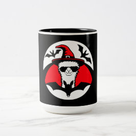 Caneca De Café Em Dois Tons Chapéu de Bruxa de Halloween de Lhama Morcegos Fes