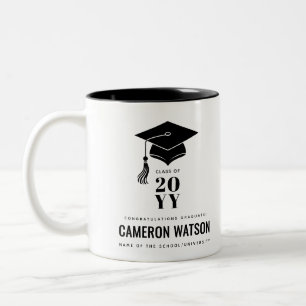 Caneca De Café Em Dois Tons Chapéu de Graduação Personalizado Moderno e Borla