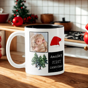 Caneca De Café Em Dois Tons Chapéu de Natal de bebê Foto de árvore de neve