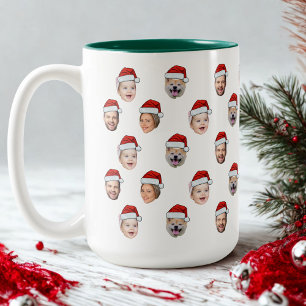 Caneca De Café Em Dois Tons Chapéu de Papai Noel Personalizado com Rosto da Fa