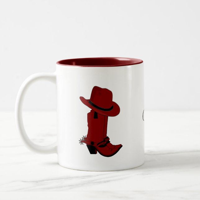 Caneca De Café Em Dois Tons Chapéu Vermelho Country & Botas  (Esquerda)