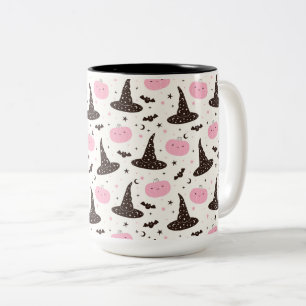 Caneca De Café Em Dois Tons Chapéus de bruxas, abóboras e morcegos